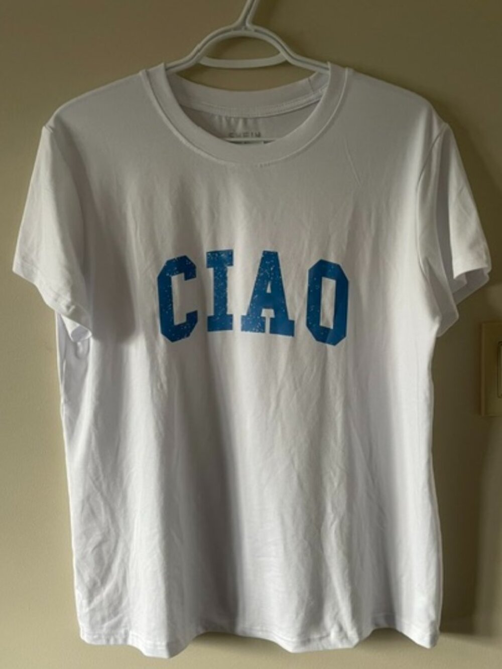 SHEIN White T-Shirt w CIAO print (front) Sz XL NWOT